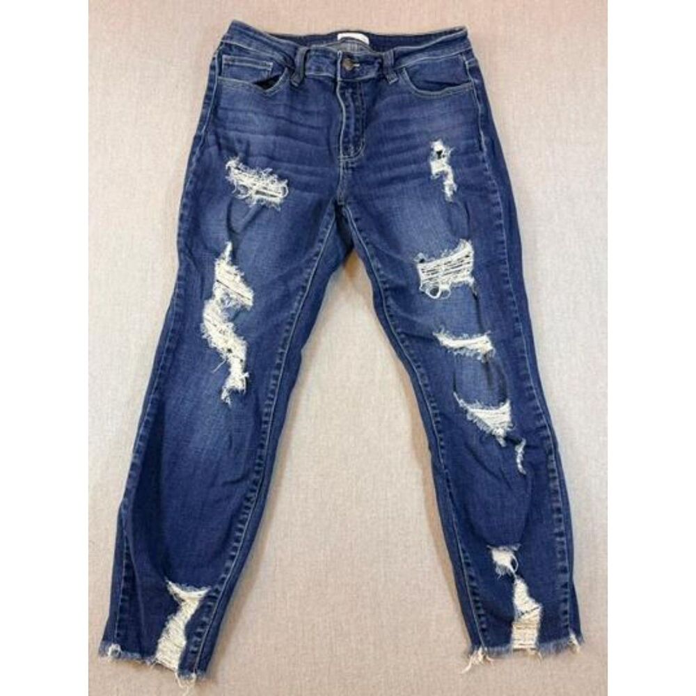 Cello Distressed Skinny Jeans Womens Medium Wash Raw Hem size 9